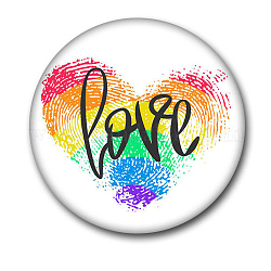 Pin de solapa de hojalata redonda plana con bandera del orgullo del arco iris, insignia de amor de palabra para ropa de mochila, palabra, 44mm
