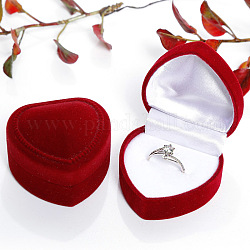 Бархат кольца коробки, для свадьбы, футляр для хранения ювелирных изделий, сердце, темно-красный, 4.8x4.8x3.5 см