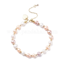 Bracelet de perles naturelles avec breloque coeur en laiton pour femme, perle rose, diamètre intérieur: 2-1/4~2-5/8 pouce (5.6~6.7 cm)