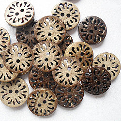 Bouton de couture de base ronde sculpté 2 trous, bouton de noix de coco, burlywood, environ 13 mm de diamètre, environ 100 pcs / sachet 
