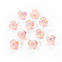 Electroplated 3-petal Flower Resin Cabochons, Nail Art Decoration Accessories, Coral, 6x6.5x2.5mm, Hole: 1mm, 10pc/bag