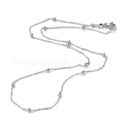 Messing Kabel Kettenhalsketten, mit runden Perlen und Karabinerverschlüsse, langlebig plattiert, Echt platiniert, 18.1~18.50 Zoll (46~47 cm), 1 mm