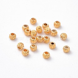Perles ondulées en laiton, ronde, Plaqué longue durée, véritable 24k plaqué or, 3x2.5mm, Trou: 1mm