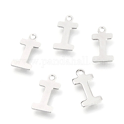 201 Stainless Steel Charms, Alphabet, Letter.I, 12x6x0.6mm, Hole: 1.2mm