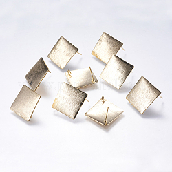 Drawbench Brass Stud Earring Findings, with Loop, Rhombus, Real 18K Gold Plated, 26x26x0.6mm, Hole: 2mm, Pin: 0.5mm
