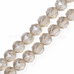 Perles de verre transparent electroplate, facette, ronde, blé, 12x11mm, Trou: 1.2mm, Environ 50 pcs/chapelet, 22.05 pouce (56 cm)