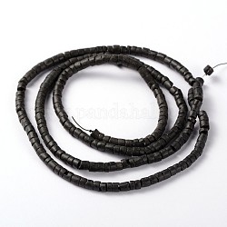 De coco natural, hilos de perlas columna, negro, 5.5x2~4.5mm, agujero: 1 mm, aproximamente 179 pcs / cadena, 23.2 pulgada