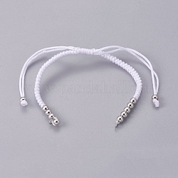 Nylon Cord Braided Bead Bracelets Making, with Brass Beads, Long-Lasting Plated, Real Platinum Plated, White, 10-1/4 inch~11-5/8 inch(26~29.6cm)