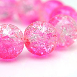 Cuisson peints en verre craquelé brins de perles, ronde, rose chaud, 6mm, Trou: 1.3~1.6mm, Environ 133 pcs/chapelet, 31.4 pouce
