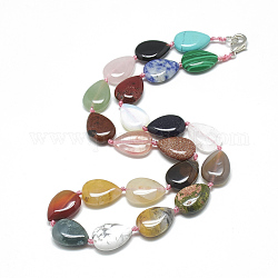 Colliers de perles de pierres précieuses naturelles et synthétiques, avec mousquetons en alliage, larme, 18.1 pouces ~ 18.5 pouces (46~47 cm), goutte d'eau: 18x13.5mm