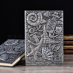 3D-Notizbuch aus geprägtem PU-Leder, für Schulbürobedarf, A5-Tagebuch mit Meeresmotivmuster, Antik Silber Farbe, 215x145 mm