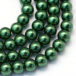Cottura dipinto di perle di vetro perlato fili di perline rotondo, verde scuro, 6~7mm, Foro: 1 mm, circa 145pcs/filo, 31.4 pollice