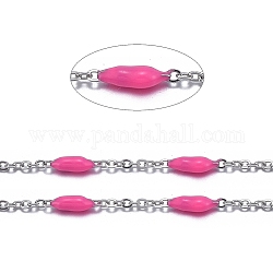 Handmade Emaillemetallketten, mit Edelstahl Bordsteinketten und Spule, gelötet, Edelstahl Farbe, tief rosa, 1.5x1x0.1 mm, ca. 32.8 Fuß (10m)/Rolle