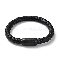 Кожаный плетеный браслет на круглом шнуре, с 304 магнитной застежкой из нержавеющей стали для мужчин и женщин, чёрные, 8-1/4 дюйм (21.1 см)