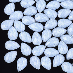 Resin Cabochons, with Glitter Powder, Faceted, teardrop, Light Sky Blue, 6x4x1.5mm