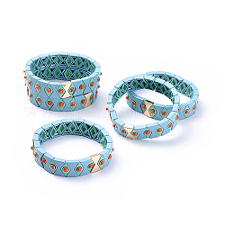 (Jewelry Parties Factory Sale)Tile Elastic Bracelets, Spray Painted Alloy Stretch Bracelets, with Synthetic Gemstone, Hourglass and Rhombus, Light Sky Blue, 1-3/4 inch(4.6cm)