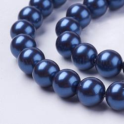 Оболочки жемчужина бисер нитей, круглые, Marine Blue, 8 мм, отверстие : 1 мм, около 50 шт / нитка, 15.7 дюйм