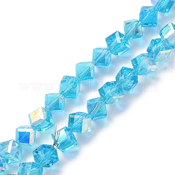 Chapelets de perles en verre transparent électrolytique, facette, de couleur plaquée ab , cube, bleu clair, 9x8.5x8.5mm, Trou: 1.4mm, Environ 72 pcs/chapelet, 24.80'' (63 cm)