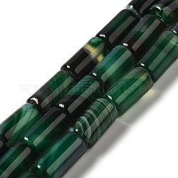 Cuentas de ágata natural hebras, teñido y climatizada, columna, verde oscuro, 8~8.5x14.5~16mm, agujero: 1.6 mm, aproximamente 12 pcs / cadena, 7.20~7.48'' (18.3~19 cm)