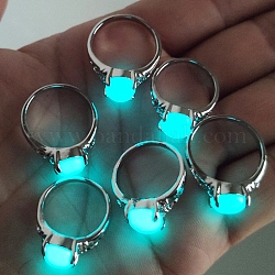 Овальное кольцо на палец из синтетического светящегося камня, светящиеся в темноте украшения из сплава для женщин, платина, размер США 9 (18.9 мм)