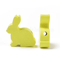 Easter Theme Wooden Beads, Dyed, Rabbit, Yellow, 24x24x8mm, Hole: 3.5mm