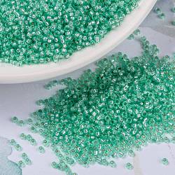 Perles rocailles miyuki rondes, Perles de rocaille japonais, (rr571) albâtre argenté teinté vert d'eau), 15/0, 1.5mm, Trou: 0.7mm, à propos 5555pcs / bouteille, 10 g / bouteille