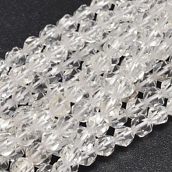 Facettierte natürliche Quarzkristallperlenstränge, Bergkristallperlen, sternförmige runde Perlen, 6x5 mm, Bohrung: 1 mm, ca. 64 Stk. / Strang, 15.7 Zoll