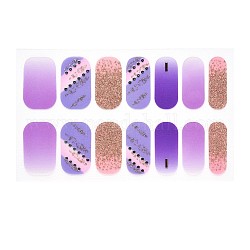 Couverture complète des ongles ombrés, bandes de clou de rue de couleur de poudre de scintillement, auto-adhésif, autocollant, pour les décorations d'ongles, colorées, 24x8mm, 14pcs / feuille