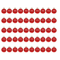 Pendentifs d'émail en alliage, plat rond avec constellation, or clair, rouge, Verseau, 15x12x2mm, Trou: 1.5mm, 50 pcs / boîte