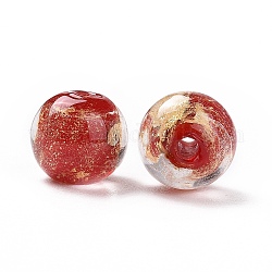 Perles de verre de feuille d'or faites la main de , ronde, rouge, 10x9~10mm, Trou: 1.6~2mm