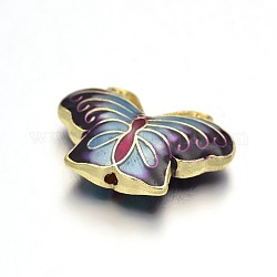 Butterfly Brass Enamel Beads, Golden, Light Blue, 15x20x5.5mm, Hole: 1mm