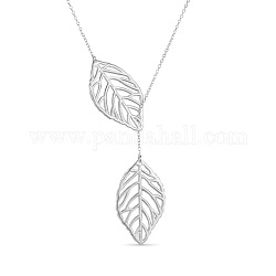 SHEGRACE Fashion Filigree 925 Sterling Silver Pendant Lariat Necklace, with Leaves Pendant, Silver, 15.7 inch(40cm)