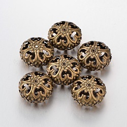 Nickel Free Iron Filigree Flat Round Beads, Antique Bronze Color, 23mm in diameter, 12.5mm thick, hole: 2mm
