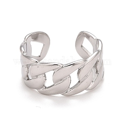 304 Stainless Steel Curb Chain Open Cuff Ring for Women, Stainless Steel Color, US Size 8 1/4(18.3mm)