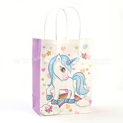 Rectangle Paper Bags, with Handles, Gift Bags, Shopping Bags, Horse Pattern, for Baby Shower Party, Flamingo, 27x21x11cm