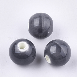 Perles en porcelaine manuelles, porcelaine émaillée lumineux, ronde, gris ardoise, 14~14.5x13.5~14mm, Trou: 2.5~3mm