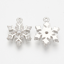 Ottone micro spianare fascino zirconi, fiocco di neve, nichel libero, Vero platino placcato, 14x11x3mm, Foro: 1 mm