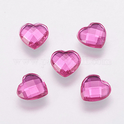 Cabochons de acrílico del Diamante de imitación de Taiwán, espalda plateada, la espalda plana y facetas, corazón, de color rosa oscuro, 12mm