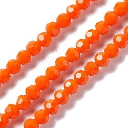 Sfaccettate perle di vetro fili, tondo, arancio rosso, 6x5.5mm, Foro: 1.2 mm, circa 95pcs/filo, 22.24'' (56.5 cm)