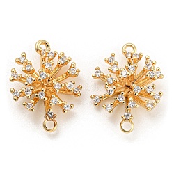 Brass Micro Pave Clear Cubic Zirconia Connector Charms, 3D Flower Links, Real 18K Gold Plated, 17x13x6.5mm, Hole: 1.2mm and 1mm.