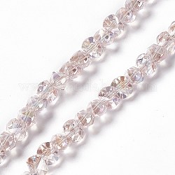 Transparentes perles de verre de galvanoplastie brins, de couleur plaquée ab , facette, bowknot, rose, 6x8x7.5mm, Trou: 1.5mm, Environ 93~97 pcs/chapelet, 20.87~21.26 pouce (53~54 cm)