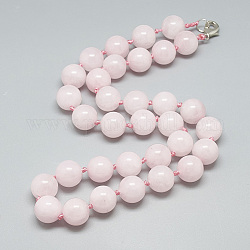 Rosa naturale collane di perline di quarzo, con fermagli in lega di aragosta, tondo, 18.8 pollice ~ 19.2 pollici (48~49 cm), tondo: 10 mm