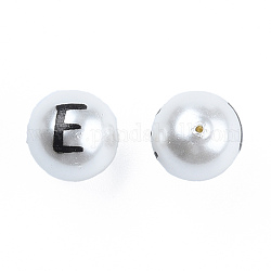 Perles d'imitation perles en plastique ABS, avec imprimé, ronde avec lettre, letter.e, 10mm, Trou: 1mm