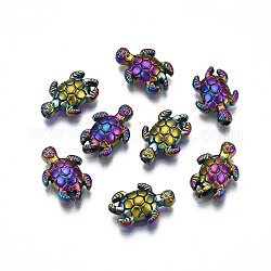 Perlas de aleación de color arco iris chapado en estante, Sin cadmio y níque y plomo, tortuga, 13x9x3.5mm, agujero: 1.2 mm