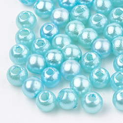Perline di plastica abs, imitazione perla, tondo, ciano, 8x7.5mm, Foro: 1.5 mm, circa 1900pcs/500g