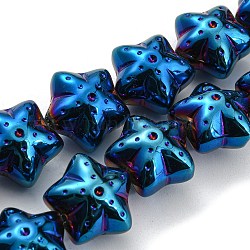 Brins de perles de verre plaqués électrolytiques, étoiles de mer, bleu acier, 16.5x17.5x11.5mm, Trou: 1.4mm, Environ 40 pcs/chapelet, 25.20 pouce (64 cm)