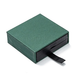 Soportes de exhibición de joyería de marco flotante cuadrado 3d, con cinta de poliéster y caja exterior de papel, para anillo, collar, pulsera, pendiente, almacenamiento, verde oscuro, 6.9x6.9x2 cm