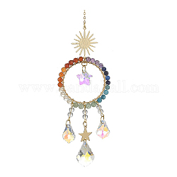 Decorazioni pendenti con perline di pietre preziose chakra, acchiappasole appesi, con ciondolo a goccia in vetro, per decorazioni domestiche, sole e stelle, anello, 265mm, Foro: 10 mm