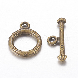 Tibetischen Stil Legierung Knebel  Verschlüsse, Antik Bronze, Bleifrei und cadmium frei, Ring: 15x12 mm, Bar: 18.5x3.5 mm, Bohrung: 2 mm