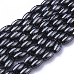 Magnetic Synthetic Hematite Beads Strands, Rice, Black, about 6mm in diameter, 12mm long, hole: about 0.8mm, 16 inch